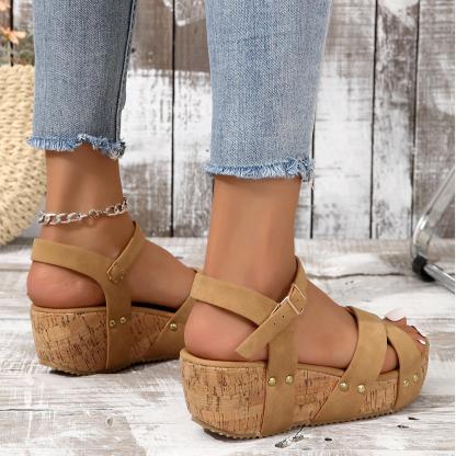Women's Handmade Comfortable Leather Platform Wedge Heeled Sandals