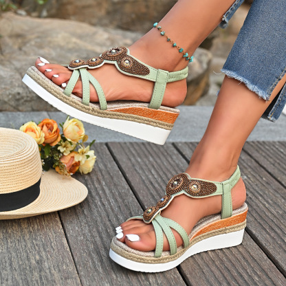 Women's Fashion Rhinestone Platform Wedge Sandals Beach Sandals