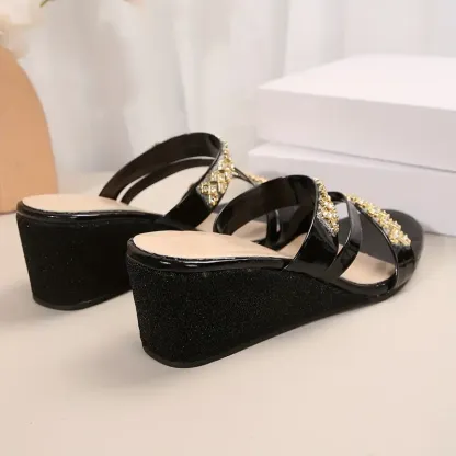 Women's Glamorous Rhinestone Slip-On Wedge Sandals