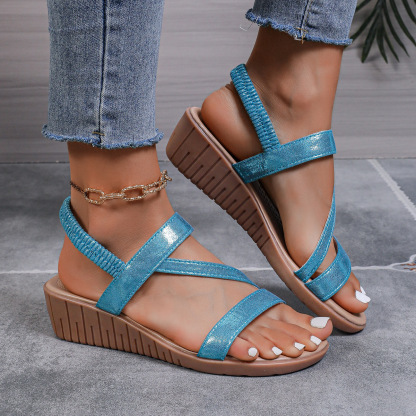 Women's Blingbling Ankle Elastic Strap Wedge Sandals Parties Vacation Beach Shoes