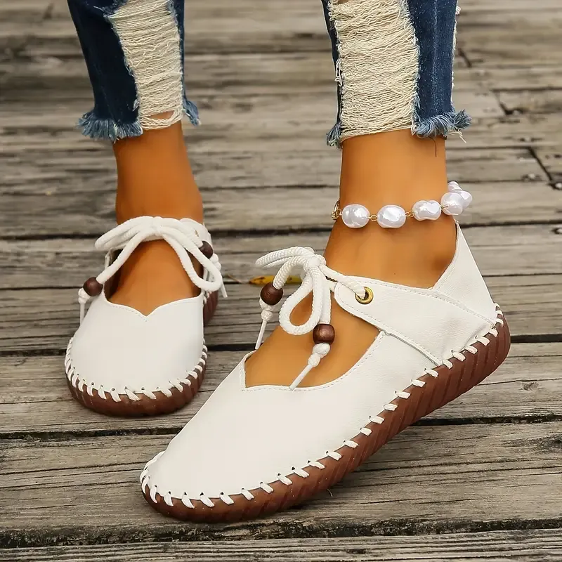  Women's Elegant Comfortable Lace-Up Versatile Shoes Nurse Work Flats