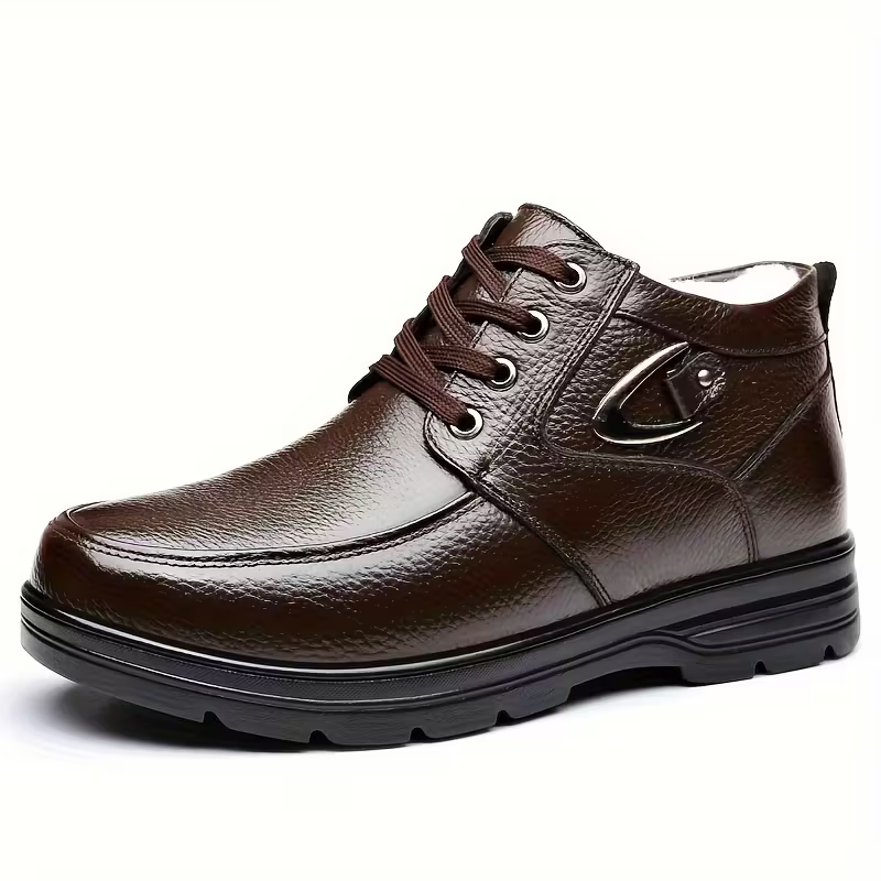 Men's Plus Velvet Warm Genuine Leathe Wear-resistant Anti-slip Winter Shoes
