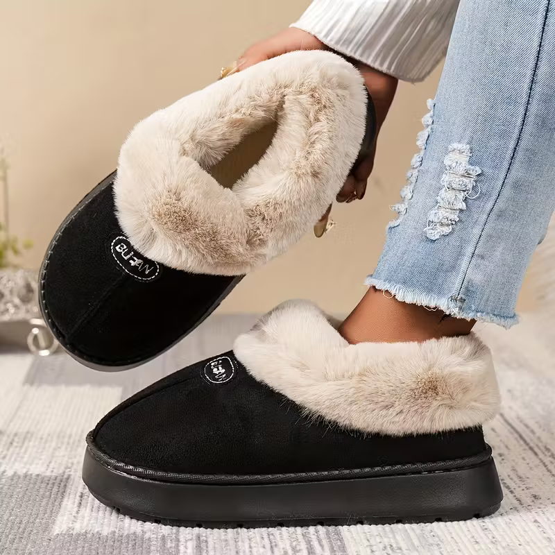 Women's Comfortable Warm Fleece-Lined Thickened Cold-Proof Soft Sole Slip-On House Slippers Indoor/Outdoor Shoes