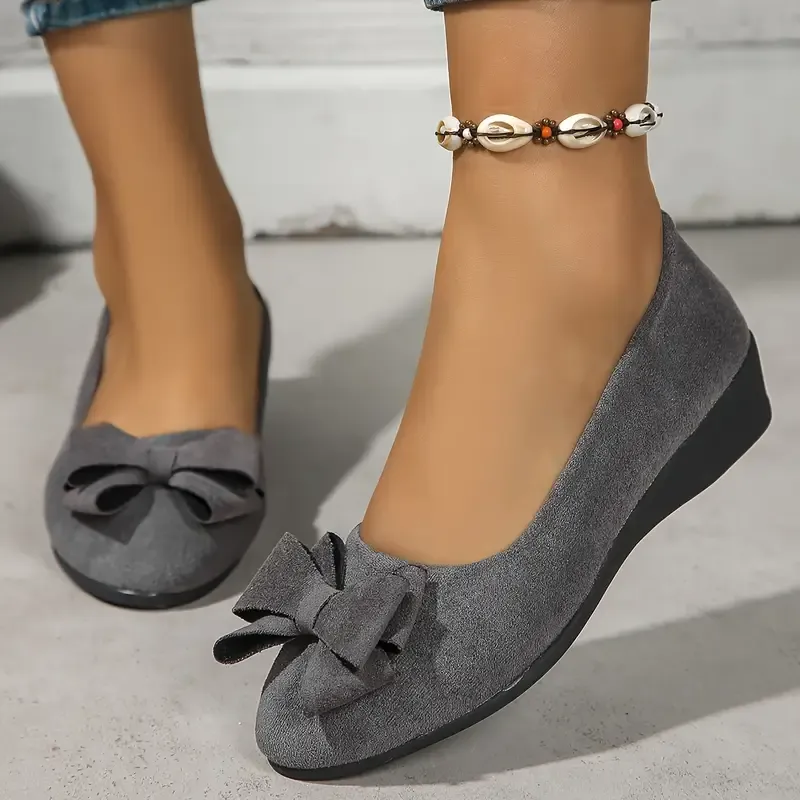 [One Bowknot Wedge Heeled Shoes] Women's Bowknot Decor Lightweight & Comfortable Wedge Heeled Slip On Shoes