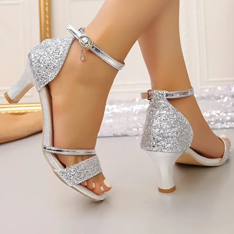 Women's Sequined Sexy High-Heeled Sandals Evening Party Versatile Shoes