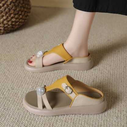 Women's Fashion Rhinestone Hollow Sandals Slip-On Flat Sandals