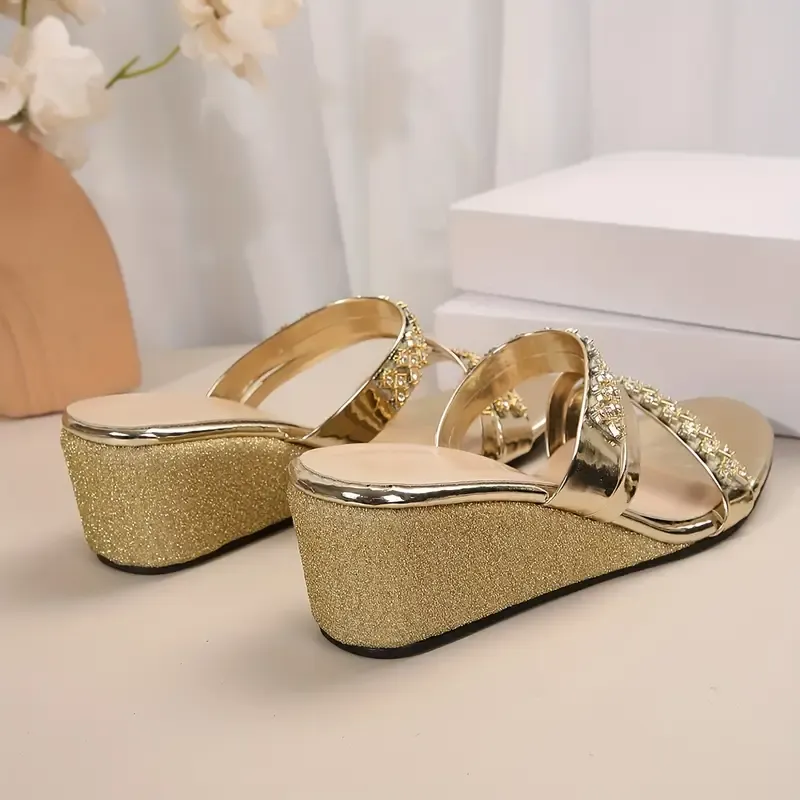Women's Glamorous Rhinestone Slip-On Wedge Sandals