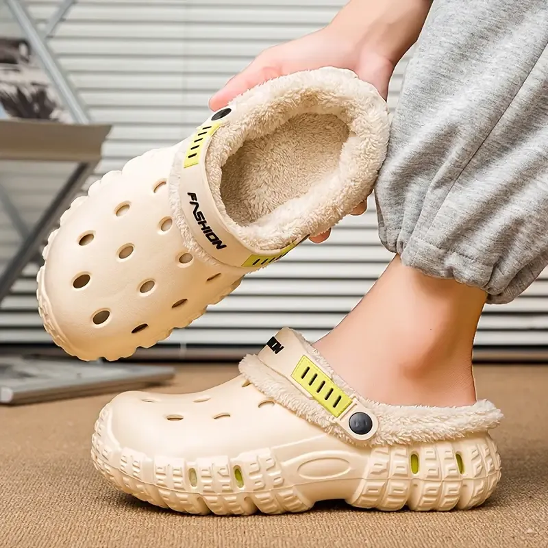 Men and Women Winter Removable Fleece-Lined Non-Slip Slip-On Slippers for Snow & Cold Weather