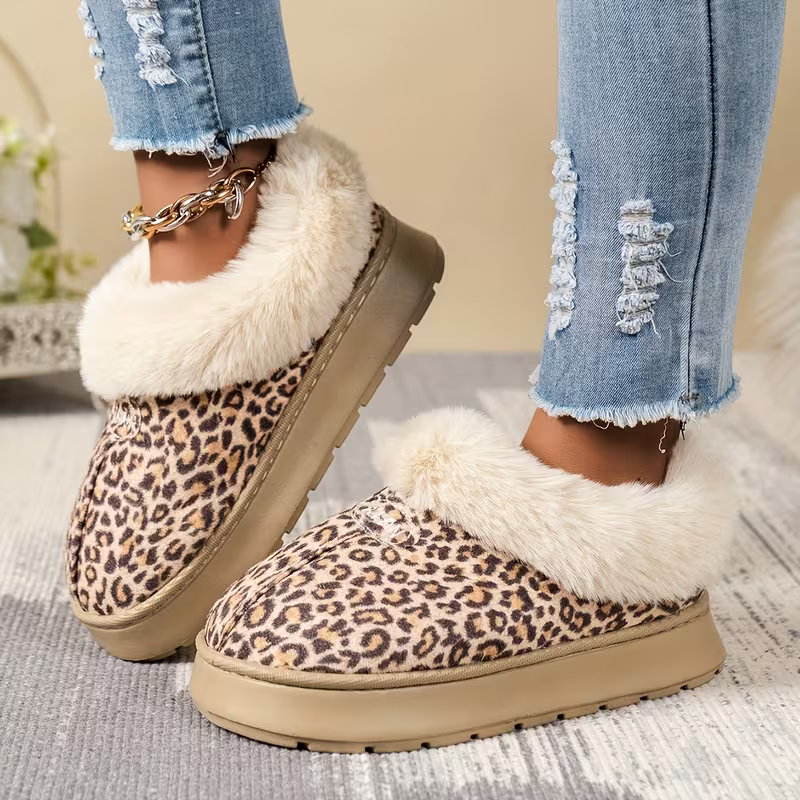 Women's Comfortable Warm Fleece-Lined Thickened Cold-Proof Soft Sole Slip-On House Slippers Indoor/Outdoor Shoes