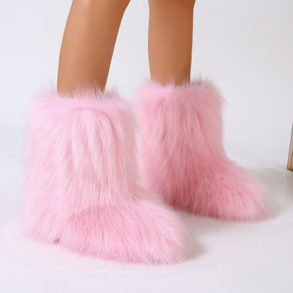 Women's Trendy Snow Boots, Fashion Faux Fur Mid Calf Boots, Women's Comfortable Boots