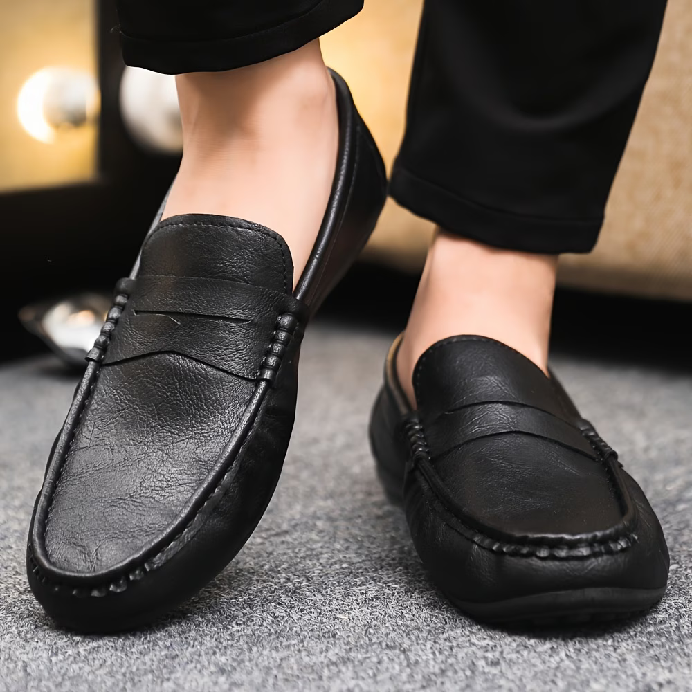 Men's British Style Soft & Comfortable & Lightweight Leather Slip-On Loafers Business Flat Shoes