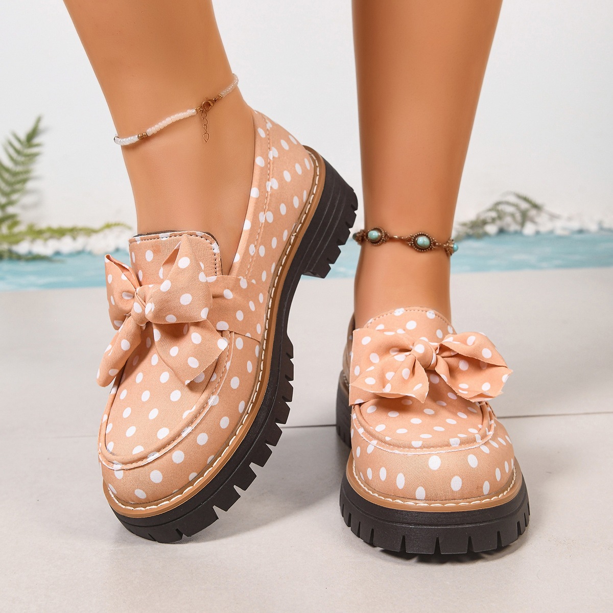 Women's Vintage Polka Dot Bow Platform Loafers