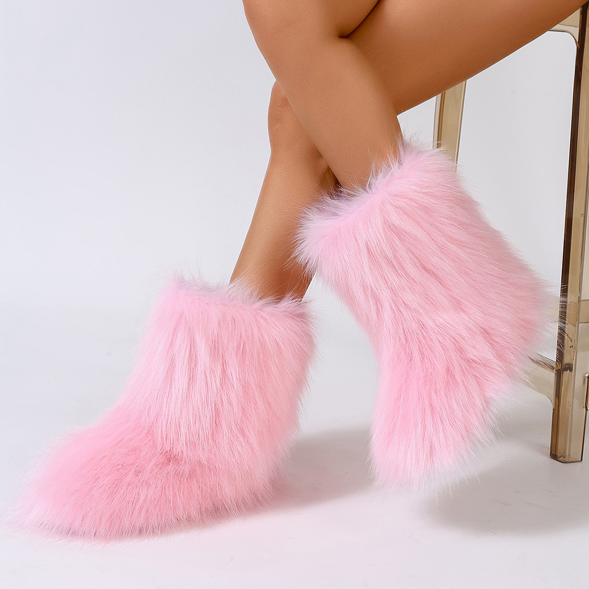 Women's Trendy Snow Boots, Fashion Faux Fur Mid Calf Boots, Women's Comfortable Boots