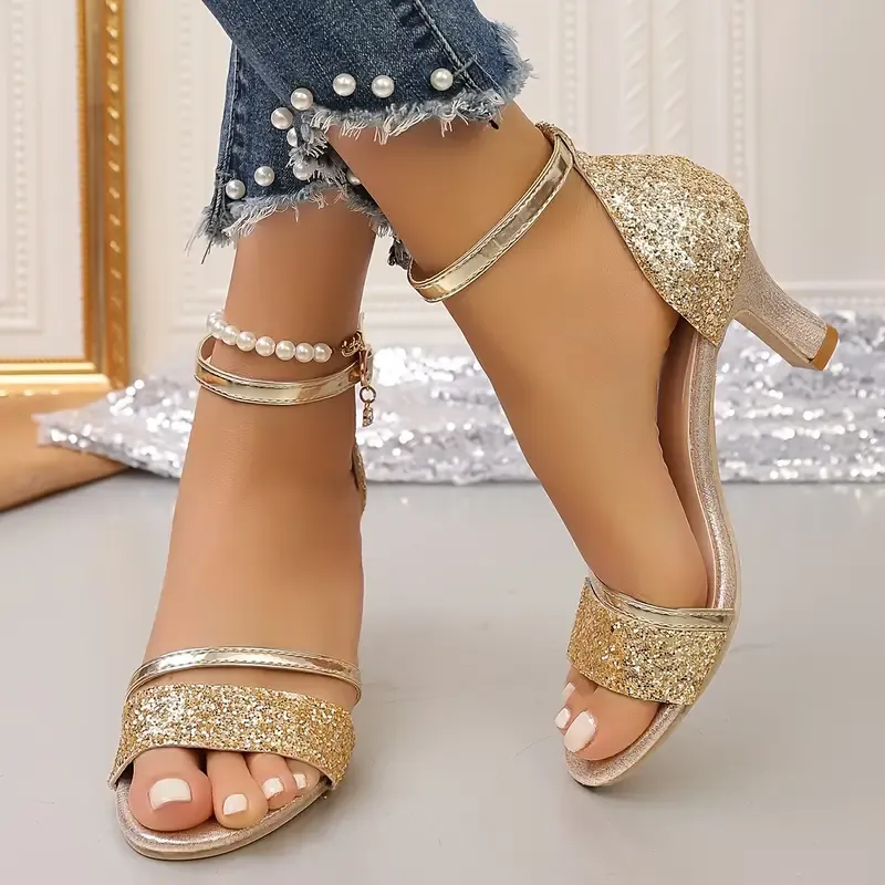 Women's Sequined Sexy High-Heeled Sandals Evening Party Versatile Shoes