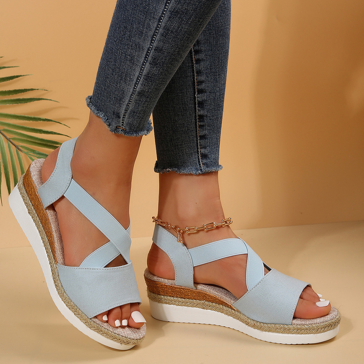 Women's Classic Crisscross Elastic Wedge Sandals