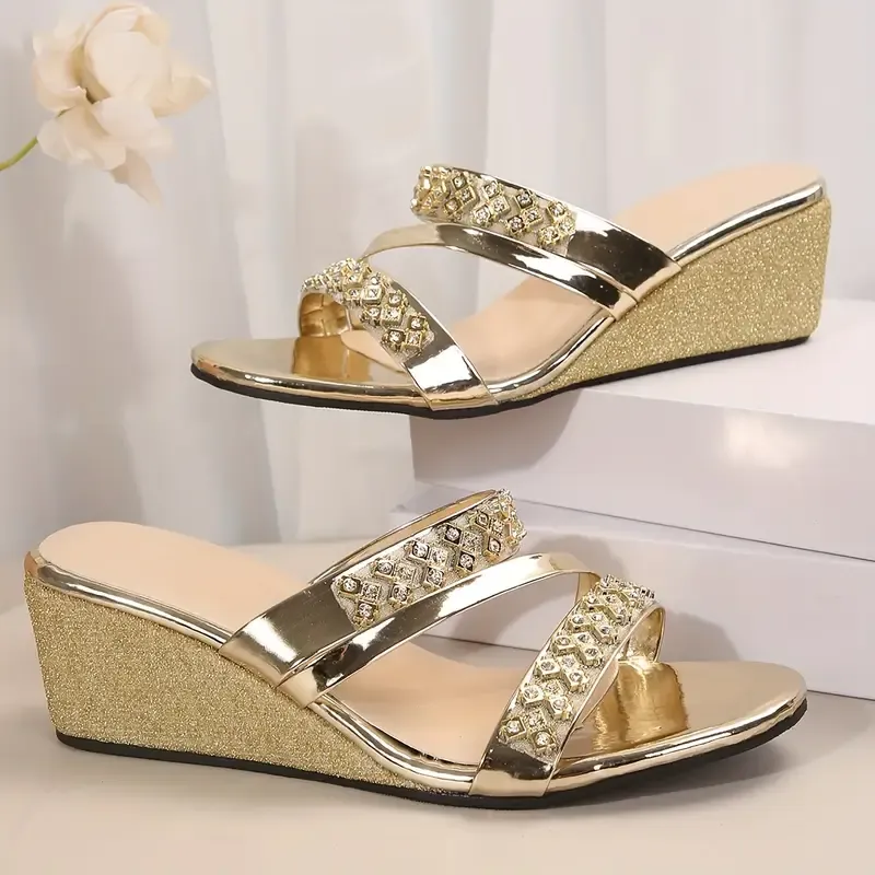 Women's Glamorous Rhinestone Slip-On Wedge Sandals