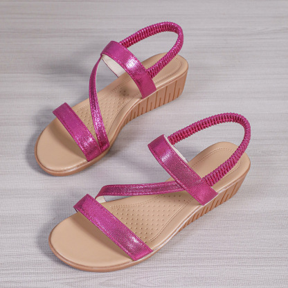 Women's Blingbling Ankle Elastic Strap Wedge Sandals Parties Vacation Beach Shoes