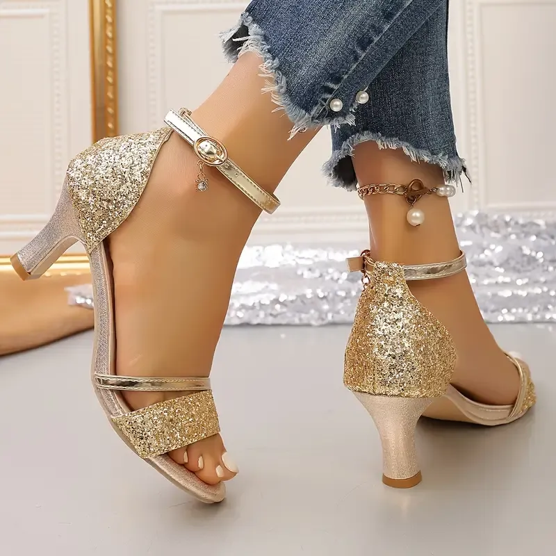Women's Sequined Sexy High-Heeled Sandals Evening Party Versatile Shoes