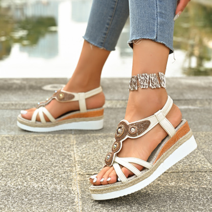 Women's Fashion Rhinestone Platform Wedge Sandals Beach Sandals