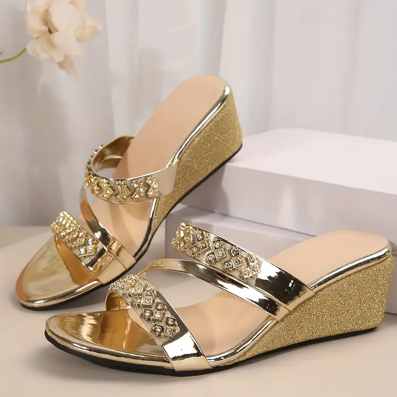 Women's Glamorous Rhinestone Slip-On Wedge Sandals