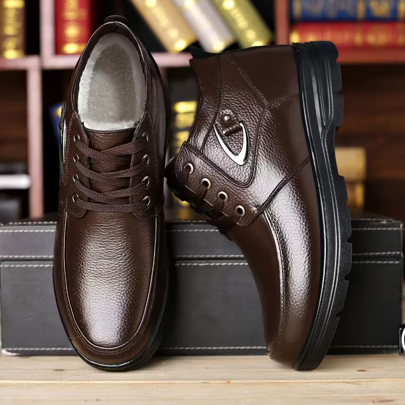 Men's Plus Velvet Warm Genuine Leathe Wear-resistant Anti-slip Winter Shoes