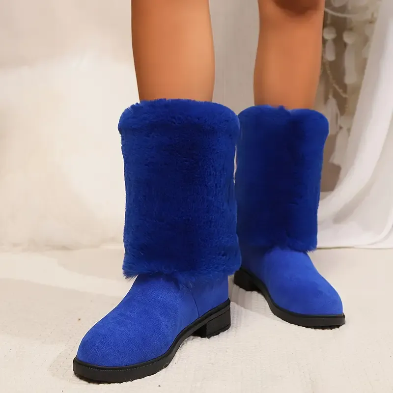 Women's Cozy Fluffy Slip-on Mid-Calf Boots 