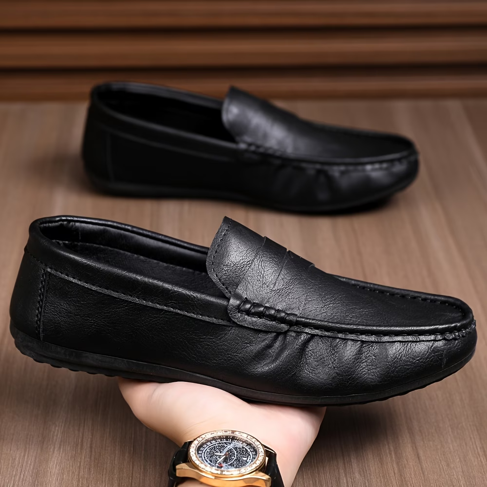 Men's British Style Soft & Comfortable & Lightweight Leather Slip-On Loafers Business Flat Shoes