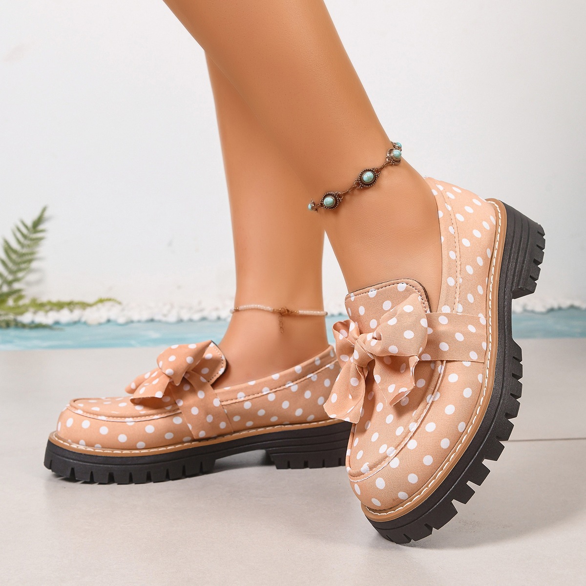 Women's Vintage Polka Dot Bow Platform Loafers