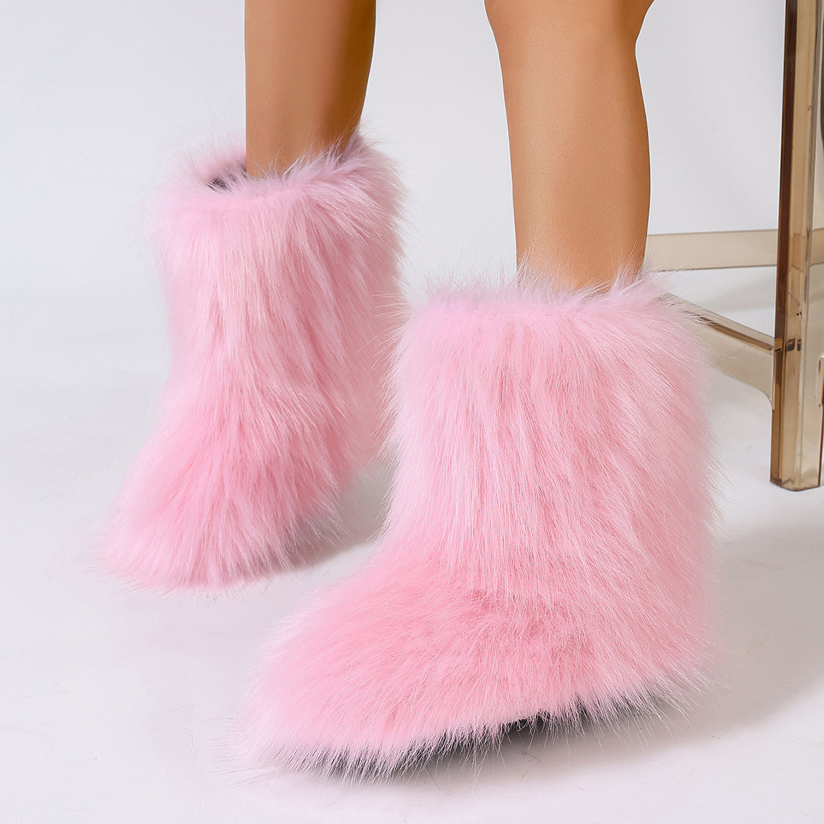 Women's Trendy Snow Boots, Fashion Faux Fur Mid Calf Boots, Women's Comfortable Boots