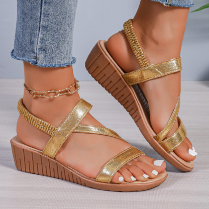 Women's Blingbling Ankle Elastic Strap Wedge Sandals Parties Vacation Beach Shoes