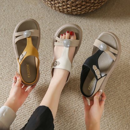 Women's Fashion Rhinestone Hollow Sandals Slip-On Flat Sandals