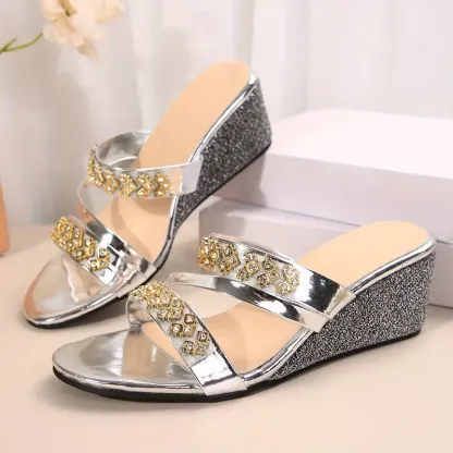 Women's Glamorous Rhinestone Slip-On Wedge Sandals