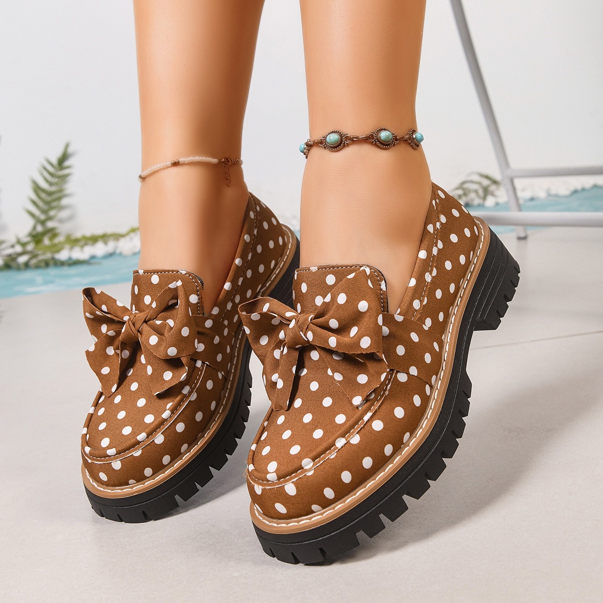 Women's Vintage Polka Dot Bow Platform Loafers