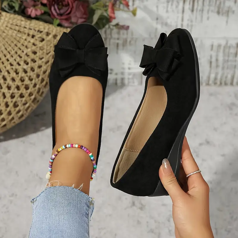 [One Bowknot Wedge Heeled Shoes] Women's Bowknot Decor Lightweight & Comfortable Wedge Heeled Slip On Shoes