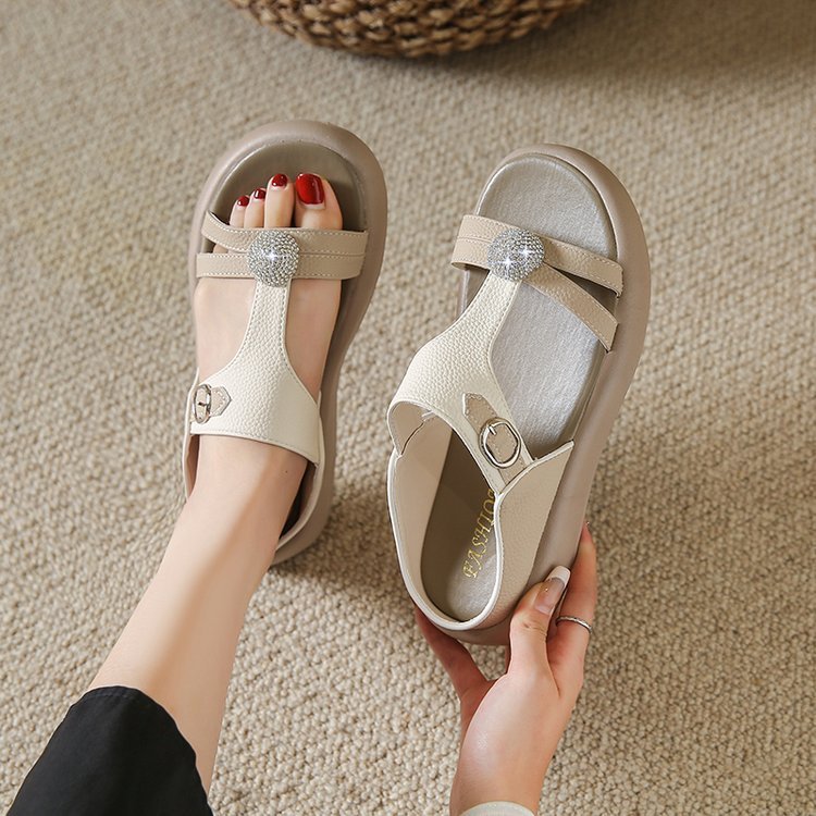 Women's Fashion Rhinestone Hollow Sandals Slip-On Flat Sandals