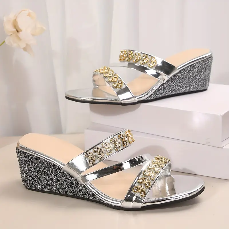 Women's Glamorous Rhinestone Slip-On Wedge Sandals