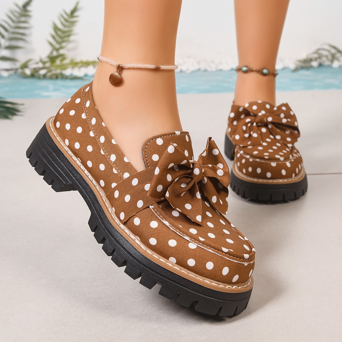 Women's Vintage Polka Dot Bow Platform Loafers