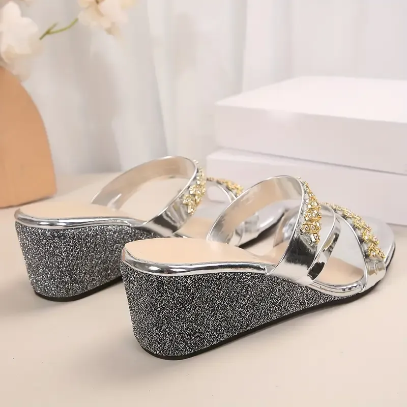 Women's Glamorous Rhinestone Slip-On Wedge Sandals