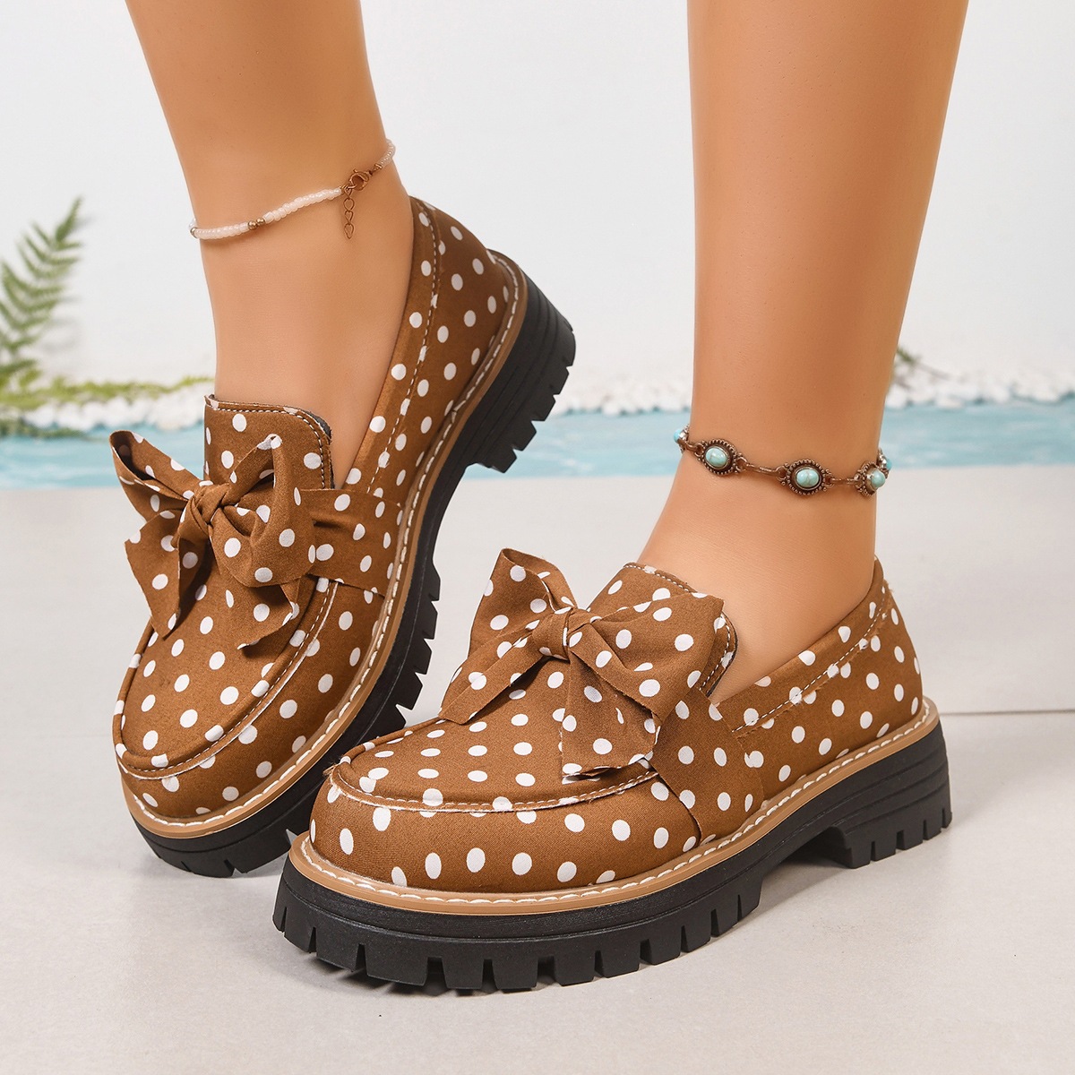 Women's Vintage Polka Dot Bow Platform Loafers