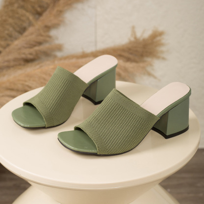 Chic Stretchy Knit Block‑Heel Mule Sandals