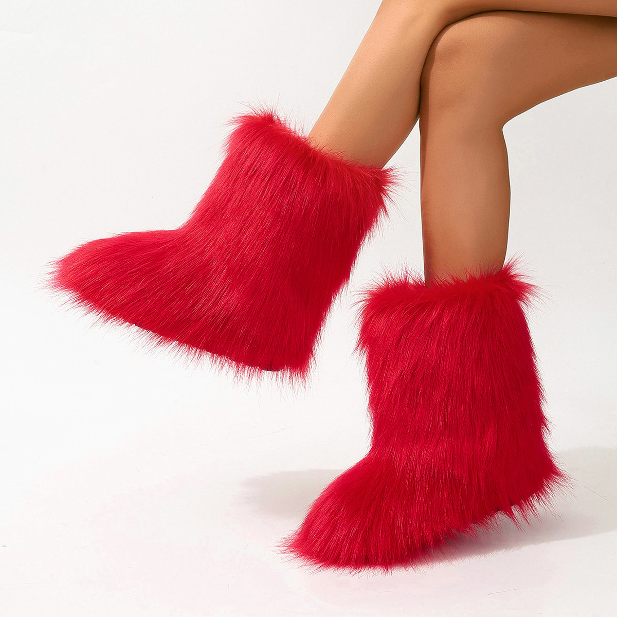 Women's Trendy Snow Boots, Fashion Faux Fur Mid Calf Boots, Women's Comfortable Boots