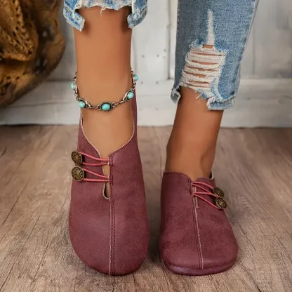 Women's Soft Sole Round Toe Buckle Decoration Solid Color Casual Shoes