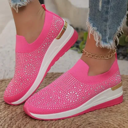 Women's Rhinestone Decor Platform Sneakers Slip-On Outdoor Shoes
