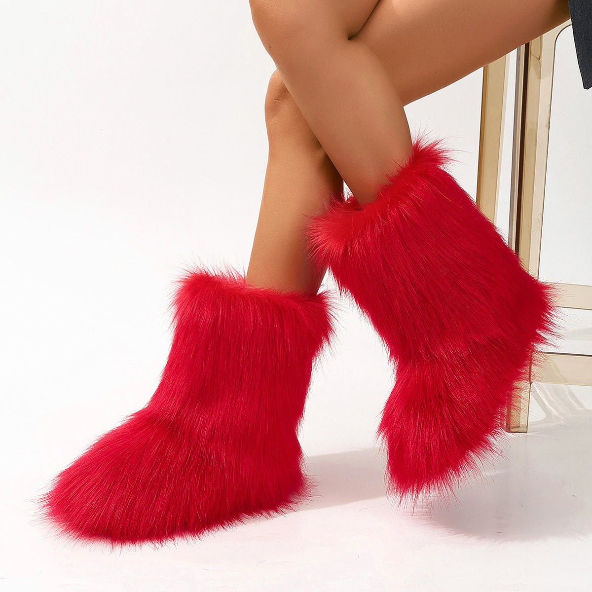 Women's Trendy Snow Boots, Fashion Faux Fur Mid Calf Boots, Women's Comfortable Boots