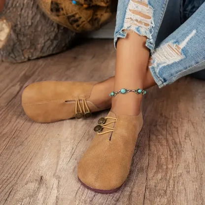 Women's Soft Sole Round Toe Buckle Decoration Solid Color Casual Shoes