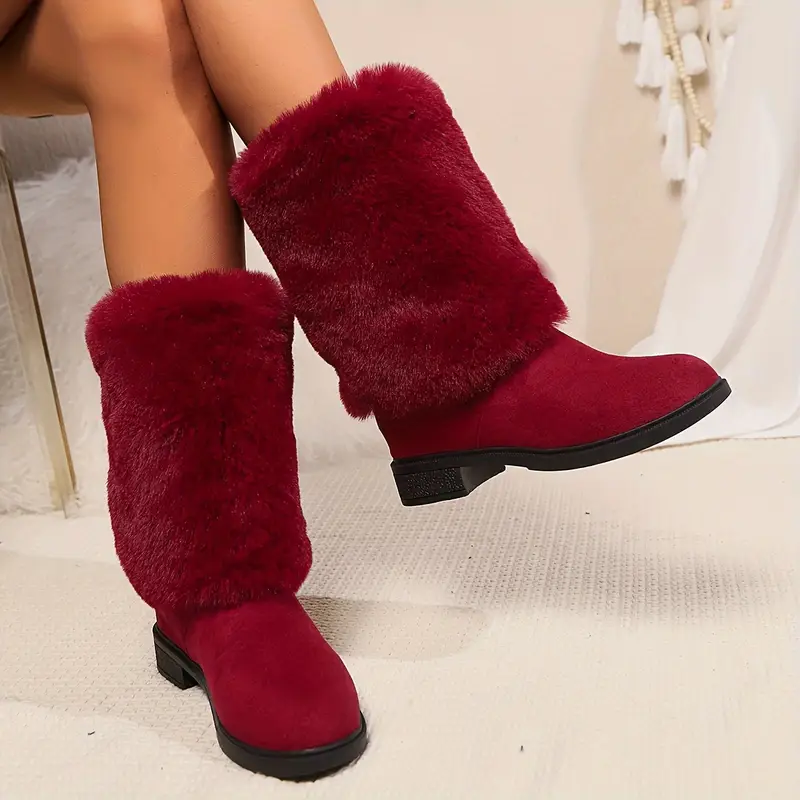 Women's Cozy Fluffy Slip-on Mid-Calf Boots 