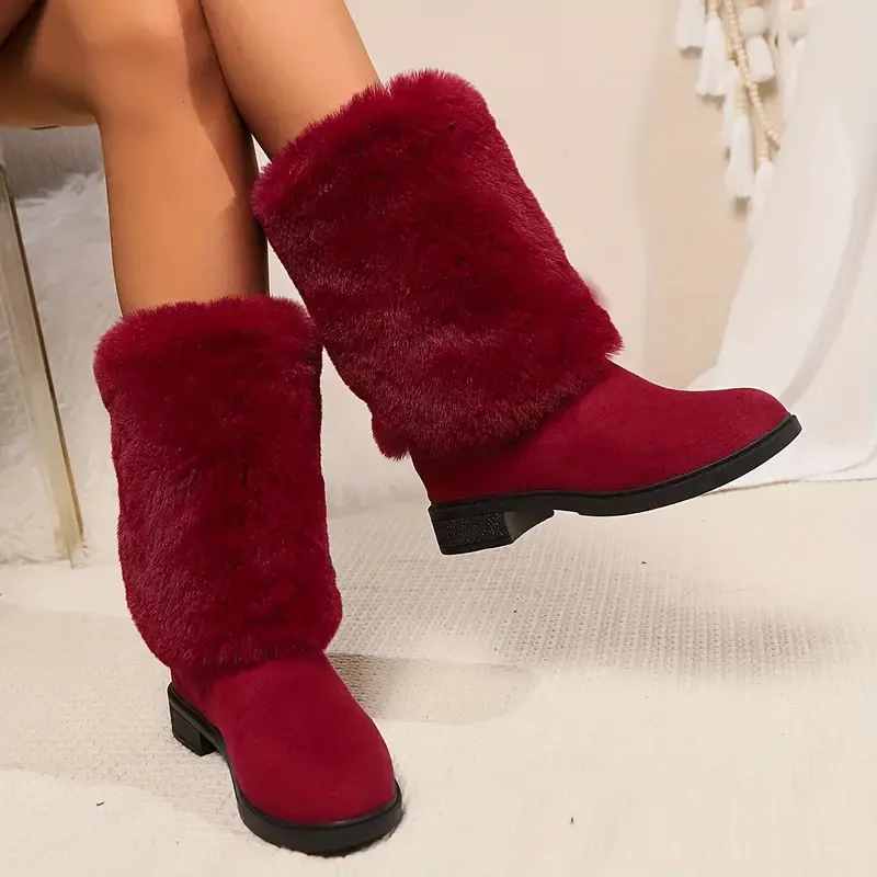 Women's Cozy Fluffy Slip-on Mid-Calf Boots 
