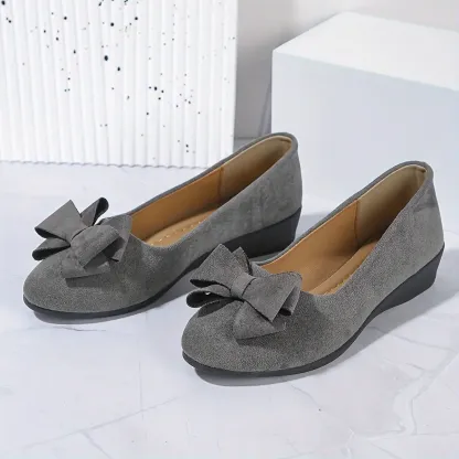 [One Bowknot Wedge Heeled Shoes] Women's Bowknot Decor Lightweight & Comfortable Wedge Heeled Slip On Shoes