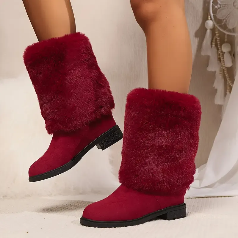 Women's Cozy Fluffy Slip-on Mid-Calf Boots 