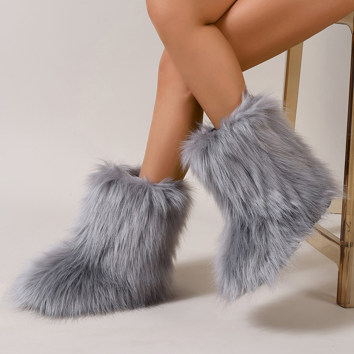 Women's Trendy Snow Boots, Fashion Faux Fur Mid Calf Boots, Women's Comfortable Boots